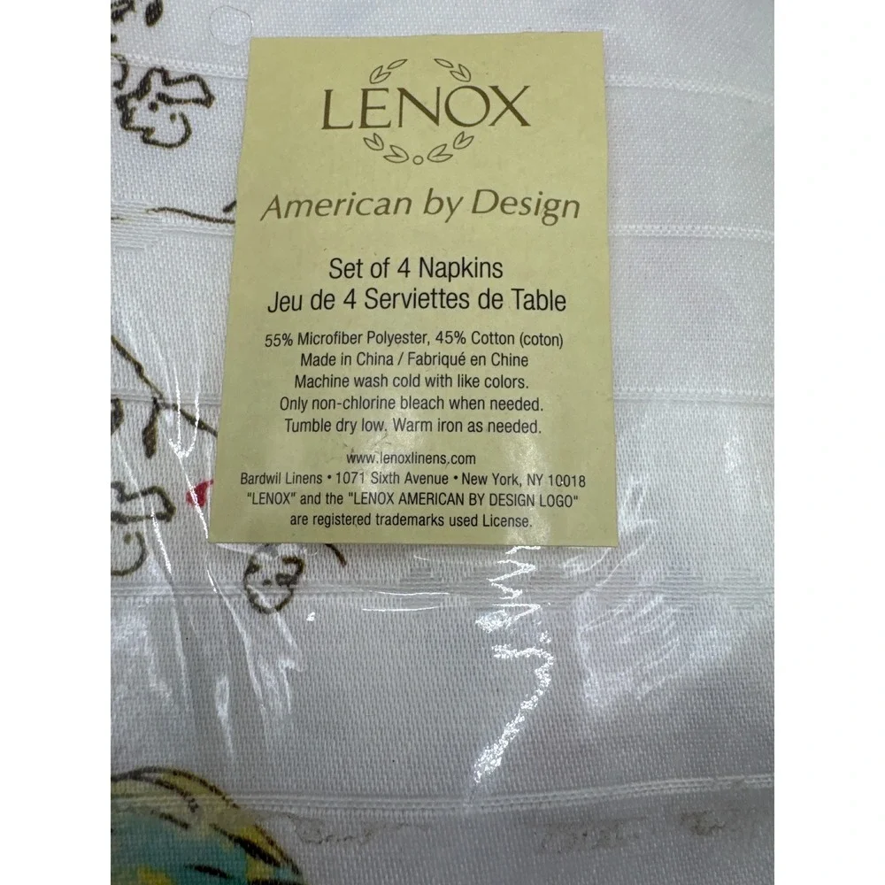 Lenox American Design Bird and Floral Dinner Napkins Set of 4 White Cotton Mix